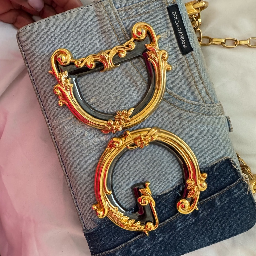 Dolce & Gabbana Denim Bag with Gold and Black Details